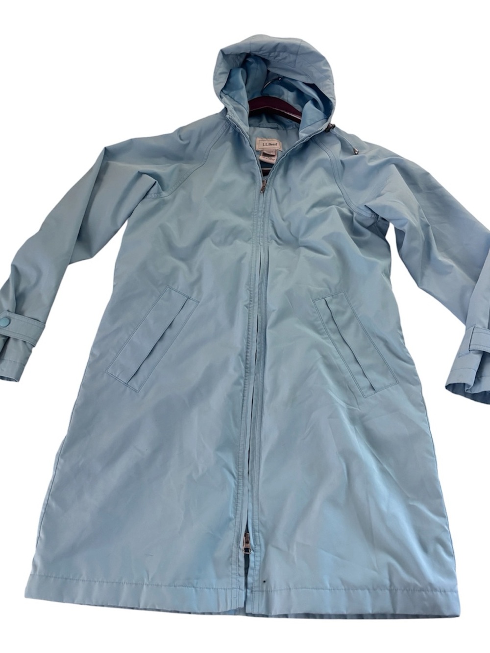 L.L.Bean Women’s XS Light Blue Hooded Rain Jacket Long Waterproof Windbreaker